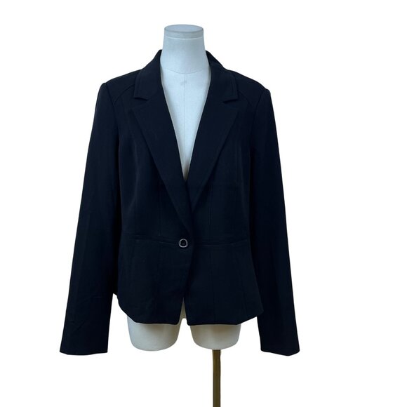 White House Black Market Womens Black Rayon Blazer Button Front Size 14 - NWT - Picture 1 of 11